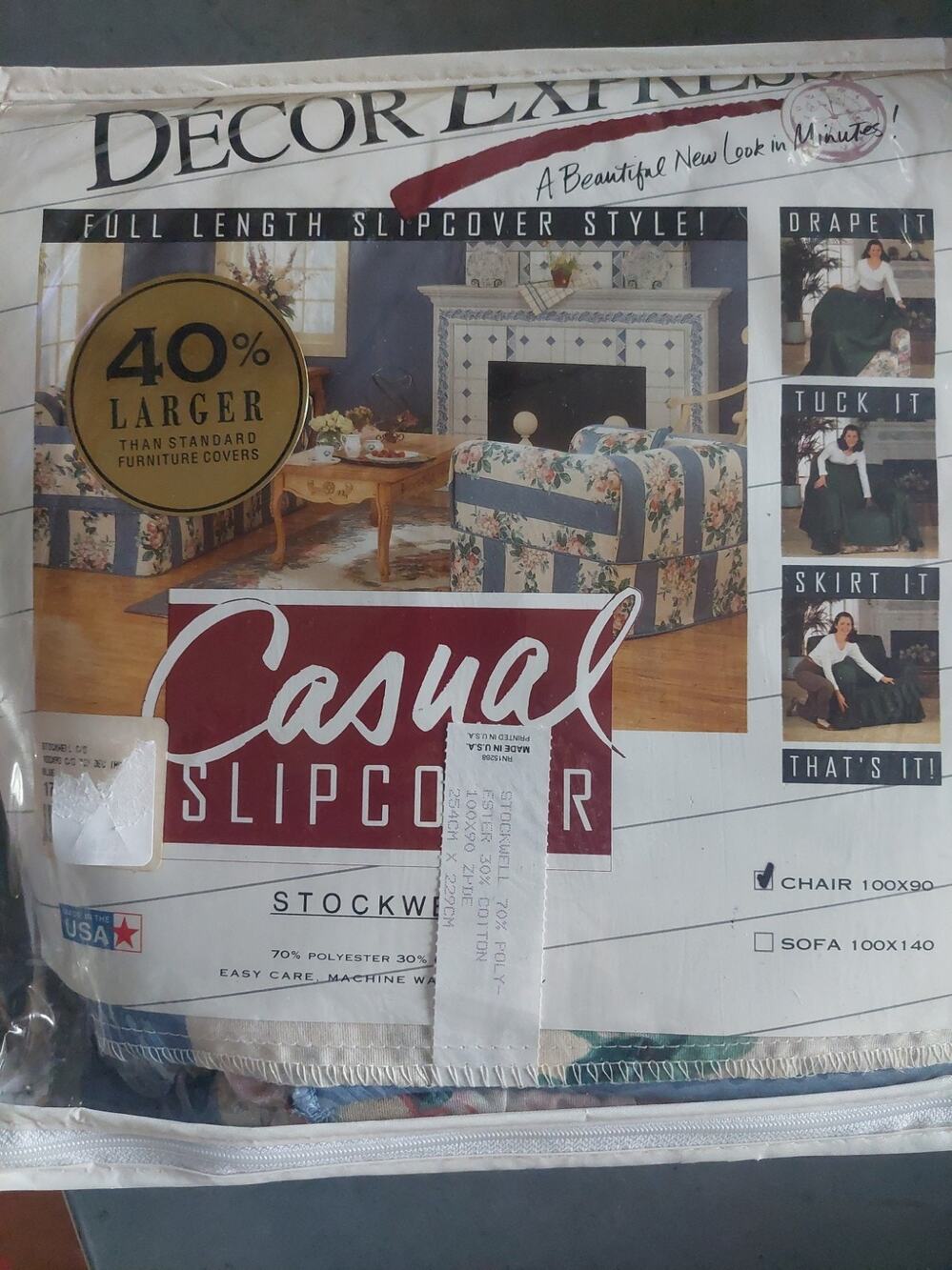 NOS Vtg 90s Chair Slip Cover Cottagecore Cabbage Roses Coastal Cottage
